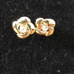 Gold and Crystal/ Cubic Zirconia Button Earrings